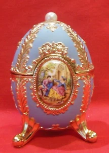 Blau & Goldfarben Fuß Ei aufklappbar Musik Ring Schmuckschatulle Westland Co Japan - Bild 1 von 13