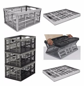 Folding Collapsible Plastic Storage Crates Boxes Stackable 32 Ltr Litre Silver - Picture 1 of 5