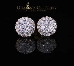 925 Sterling Yellow Silver 2.53ct Cubic Zirconia Round Women's Stud Earrings - Picture 1 of 12