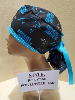 Carolina Panthers NFL Women's Ponytail Surgical Scrub Hat/Cap Handmade - Image 1 of 4