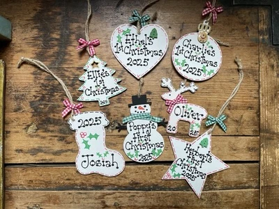 Babys First 1st Christmas Tree Decoration Personalised Bauble Handmade 2025 Xmas - Image 1 of 4