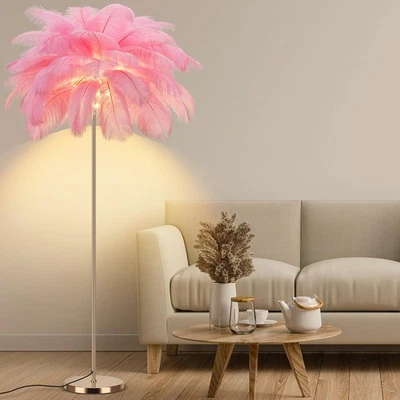 Feather Floor Lamp for Living Room, Fluffy Ostrich Feathers Lamp, Rose Gold C... - Image 1 of 4