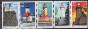 SC# 2969-73 -1995 32¢ Great Lakes Lighthouses MNH Folded Se-Tenant of 5 Stamps - Picture 1 of 1