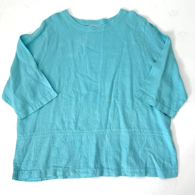 Lo último Blusa Top Algodón Marc Ware Talla 2X Azul Lino Hecha en EE. UU. Mangas 3/4 Foto 1 de 4