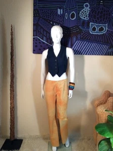 Gigli Marbelized Splotches Orange Nubuck Suede Leather Pants Slacks Size 46 - Picture 1 of 24