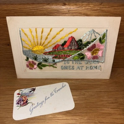 WW1 Silk Embroidered Postcards Collectible To The Dear Ones At Home Rare - Image 1 of 2