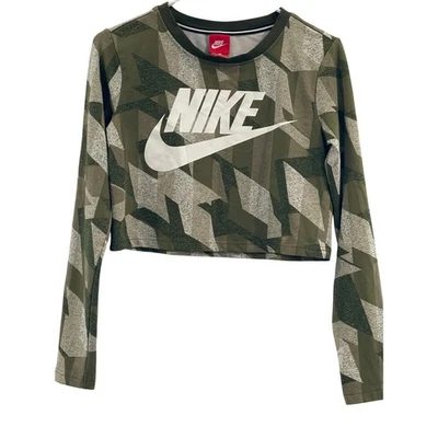 00064 - Camiseta corta para mujer Nike manga larga camuflaje geométrico verde oliva talla S Foto 1 de 4