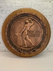 12" Dia. Cast BRONZE Top Job Award Wall Plaque Naked Male Figure Forging Metal - Picture 1 of 16