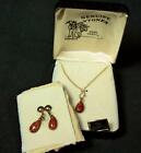 Vintage Hand-Carved Goldstone Pendant Necklace and Clip Earrings Set 1960’s New