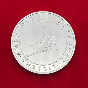 100 Kroner Norwegen, 1993, Olympische Spiele Lillehammer, Silber, PP, Original - Bild 1 von 2