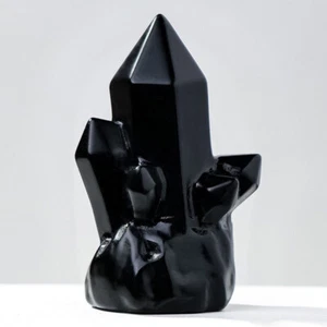 Natural Black Obsidian Quartz Crystal Wand Cluster Raw Stone Obelisk Druzy Reiki - Picture 1 of 2