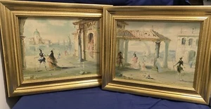 Venetian Seaside Painting Prints By Artist Roderic Montagu, Pair From ‘59 Framed - Picture 1 of 11