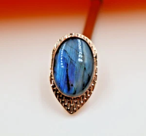 Handmade Labradorite Copper Ring Bohemian Unique Gift Tribal Style Jewelry US"8 - Picture 1 of 8