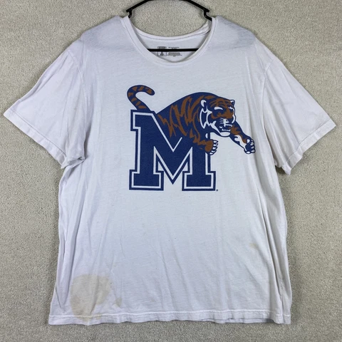 Memphis Tigers White T Shirt NCAA Adult Size large Short Sleeve Shirt STAIN Cover