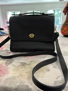 Vintage Coach Court Bag Black Leather Satchel Crossbody Purse Handbag 9870 - Picture 1 of 10