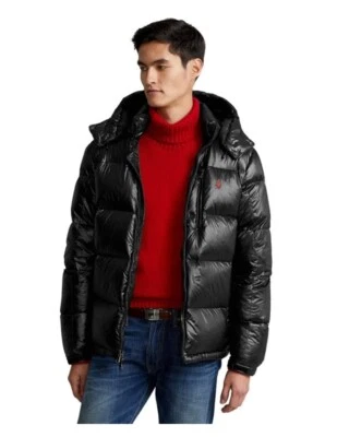 Polo Ralph Lauren Mens Size Water-Repellent Down Jacket BLACK GLOSSY NWT $398 - Image 1 of 4