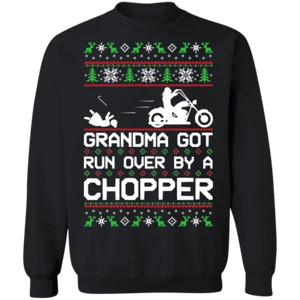 Chopper Motorcycle Ugly Christmas Grandma Got Run Over Crewneck Sweatshirt - Picture 1 of 7