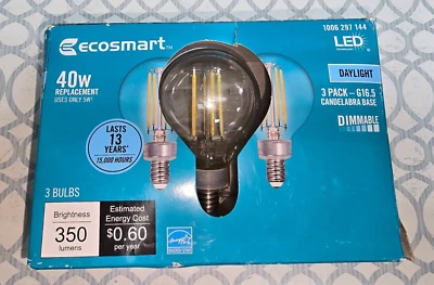 EcoSmart 3PACK-G16.5 LED DIMMABLE DAYLIGHT 5000K 5W G16.5C5E12950Z - Image 1 of 4