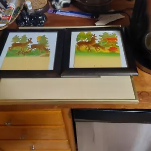 2 Antique heavy diecut German deer buck framed art embossed calendar top - Picture 1 of 6