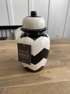 Nate Berkus Retired Chevron Black and White Vase Urn Ceramic With Lid 10.75 Inch - Picture 1 of 7