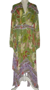 NWT FARM RIO Women CHIFFON Wild JUNGLE Green Handkerchief MIDI Dress L MSRP$280 - Picture 1 of 5