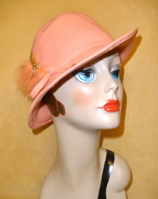 1970's Bright Medium Pink Wool Felt Fedora w/ Feather Accent - Image 1 of 4