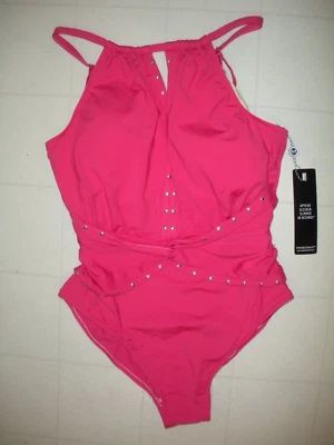 Traje de baño Magicsuit multicolor coral rosa remachado Diana 1 pieza cuello alto talla 10 nuevo con etiquetas Foto 1 de 2