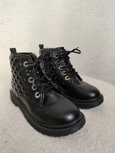 Steve Madden Shorti Girls Boots 2M Black PU Leather Lace Up Ankle Flat Shoes - Picture 1 of 22