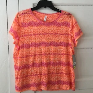 Exertek Women's Burn Out T-Shirt Size 1X Open Split Back Pink & Orange - Picture 1 of 3