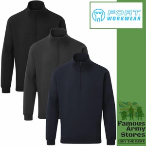 Fort Workforce 1/4 Zip Sweatshirt Brushed Fleece Lining Plain Breathable Top - Picture 1 of 4