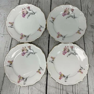 4 Edelstein Salad Plates Bavaria Germany Maria Theresia Irish Rose Gold Trim Vtg - Picture 1 of 7