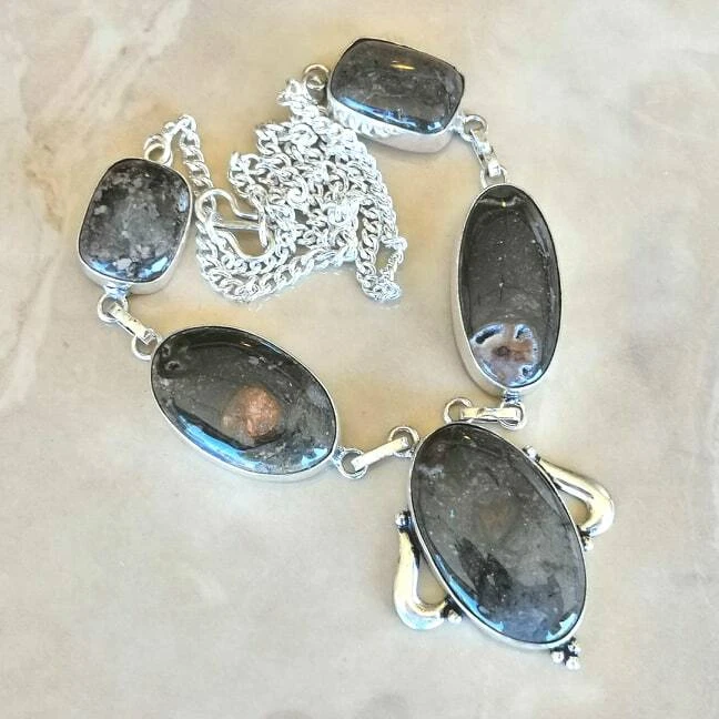 Handmade Tormalina Agata Diaspro 925 Argento Sterling Collana 19 " #N01818 - Immagine 1 di 1