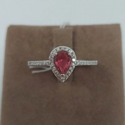 Anello Kate  Donna Argento 925 Rodiato Buanco Pietra Zircone Goccia Rosso Rubino - Immagine 1 di 4