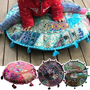 Indian Floor Round Cushion Cover Patchwork Pillow Case Pouf Meditation Boho - Picture 1 of 29