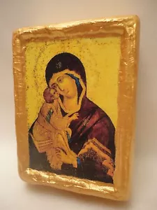Virgin Mary Jesus Christ Rare Eastern Orthodox Christian Icon on Wood Plaque - Picture 1 of 9