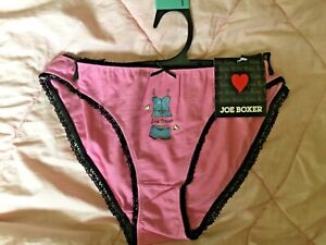 Vtg NOS JOE BOXER PINK Black Lace Trim hearts Bikini Panties sz.5 SEXY!