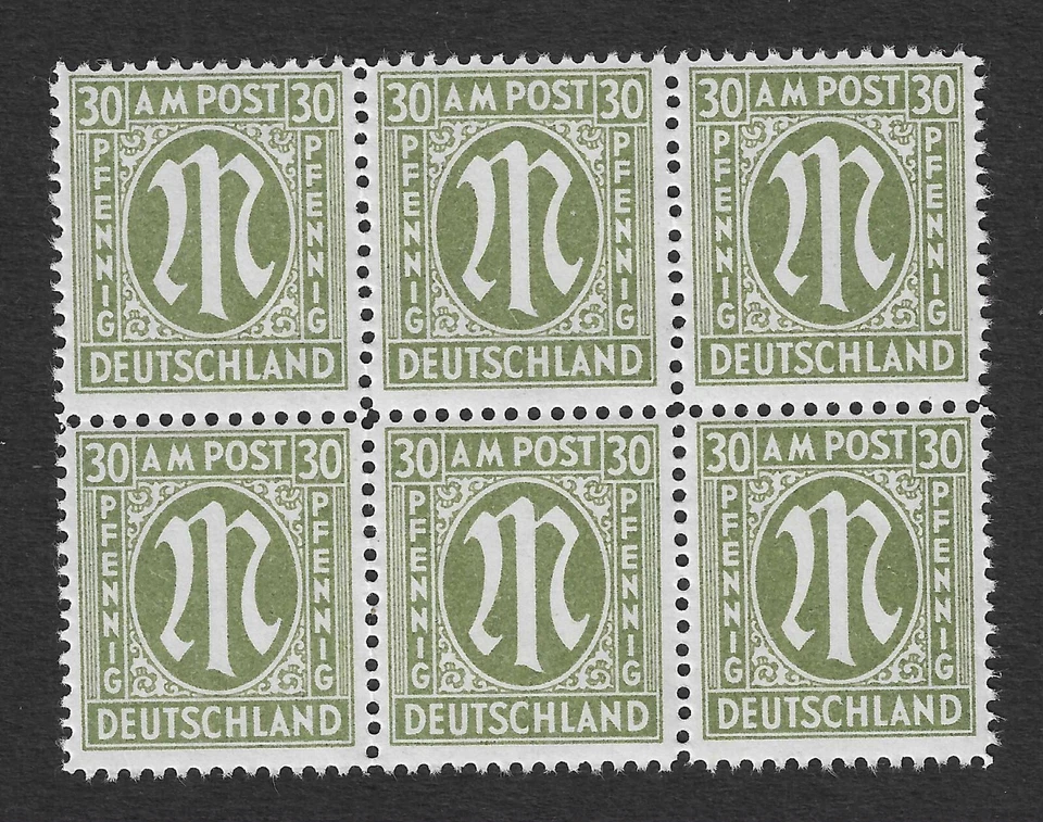 ALLIED OCCUPATION - 1945 - AM POST 30PF - BLOCK 6V - MNH ** - Image 1 of 1