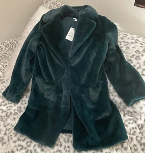NWT CARA SANTANA Nine West Luxurious Forest Green Plush Jacket Coat Sz XS - Picture 1 of 6