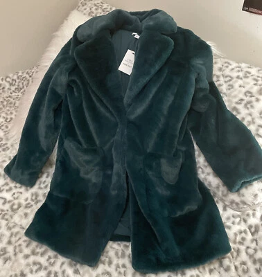 NUEVO CON ETIQUETAS CARA SANTANA Nine West Lujoso Bosque Verde Felpa Chaqueta Abrigo Talla XS Foto 1 de 4