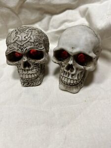 Resin Skulls Halloween Creepy Rhinestone Eyes Lot Of Two