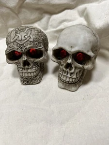 Resin Skulls Halloween Creepy Rhinestone Eyes Lot Of Two - Picture 1 of 5