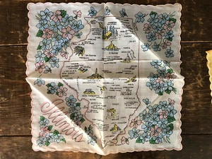 Vintage Illinois State Map Hanky Handkerchief Unused 12 inches Land of Lincoln - Picture 1 of 1