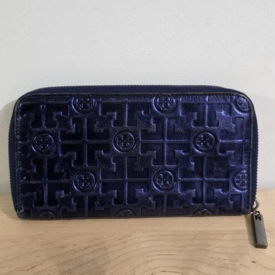 Tory Burch - Continental Wallet - Zip Round Patent Embossed Leather - Royal Blue - Image 1 of 4