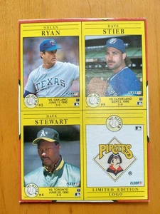 1991 Fleer Baseball Box Bottom Uncut Sheet Nolan Ryan, Dave Stewart, Dave Stieb - Picture 1 of 1