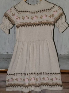 Vestido Suéter Janie and Jack Snowdrift Tostado Fair Isle Manga Corta Talla 6-7 *W25 - Imagen 1 de 8
