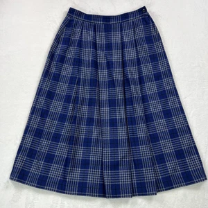 Falda midi a cuadros azul mezcla de lana Russ de colección para mujer 12 bolsillos plisados forrados - Imagen 1 de 10