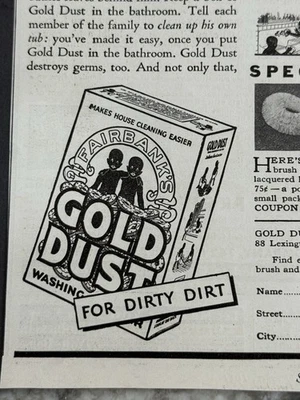 Better Homes and Gardens 1931, polvo de lavado de polvo dorado anuncio racial gemelos negros Foto 1 de 4