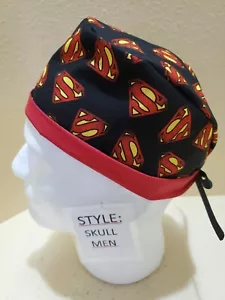 Superman Logo on black Men's Skull/Chemo Surgical Scrub Hat/Cap Handmade - Picture 1 of 5