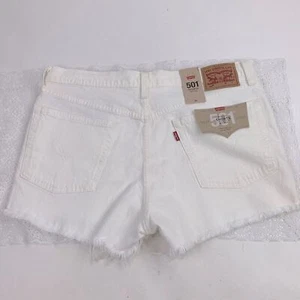 Levi’s 501 Mid rise Shorts White Distressed Raw hem Size 31 button fly New NWT - Picture 1 of 14