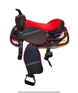 Silla de montar de caballo de barril sintético Western Cardura diseño asiento rojo tamaños 10" - 18" - Imagen 1 de 3